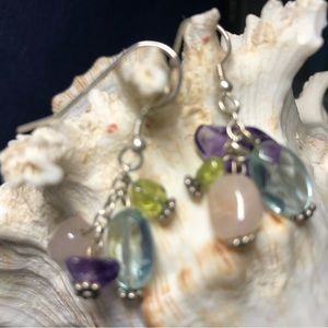 Handcrafted Rose quartz, amethyst, citrine, and blue topaz earrings